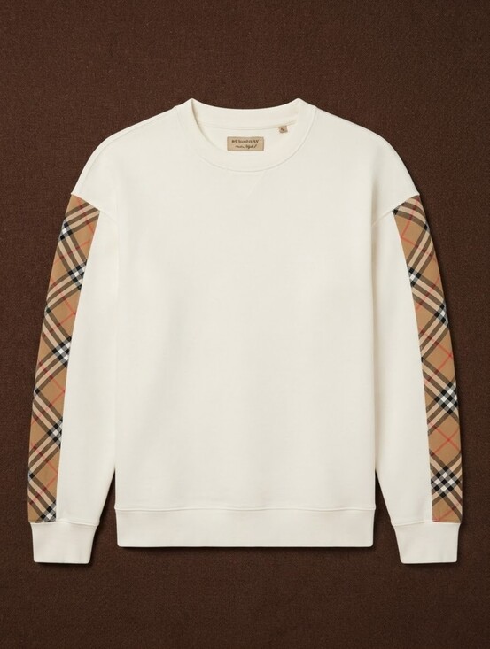 Burberry Sweaters - Burberry Nova Check Sleeve Oversized Unisex Sweatshirt White S